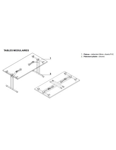 Table pliante L. 139 x P. 69,5 x H. 72,5cm - Table pliable - MDD - PSU07
