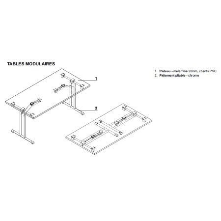 Table pliante L. 139 x P. 69,5 x H. 72,5cm - Table pliable - MDD - PSU07