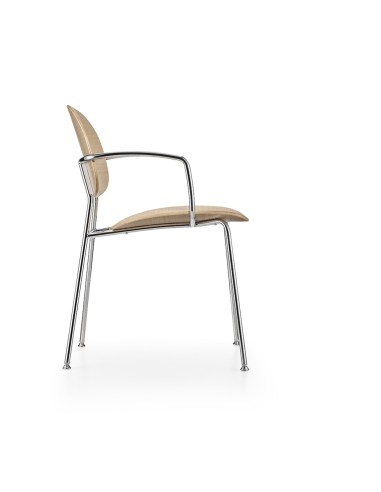 Chaise Tondina – Design vintage avec accoudoirs, alliant bois naturel et structure robuste en métal