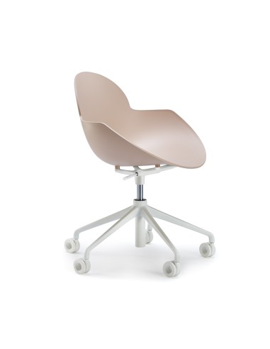 Chaise Cookie pivotante avec piètement en métal peint blanc - coque plastique ergonomique rose 
