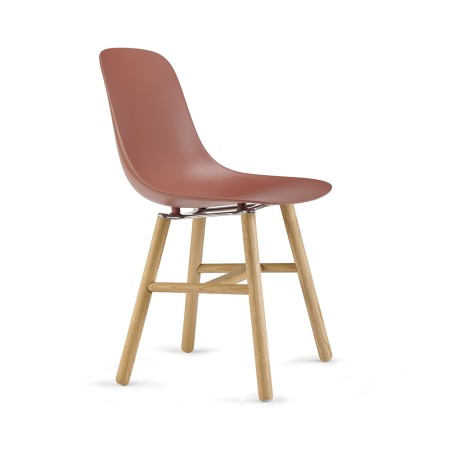 Mobilier Pure Loop Mono Retro riouge en plastique et bois de chêne massif naturel