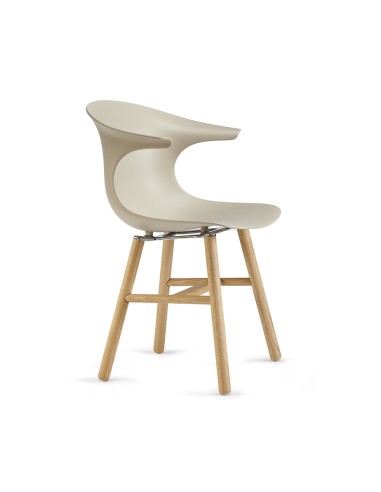 chaise Pure Loop Mono rétro en plastique beige et pieds bois naturel