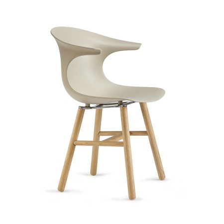 chaise Pure Loop Mono rétro en plastique beige et pieds bois naturel