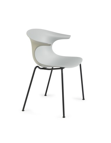 Chaise design Loop Mono 4 pieds en plastique recyclé – vue 3/4 avec coque blanche