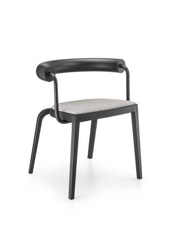 Chaise BI 20’s en plastique noir avec assise rembourrée tissu gris clair