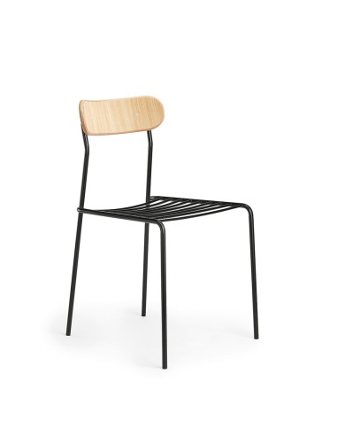 Chaise Uti avec dossier en bois et structure en acier 