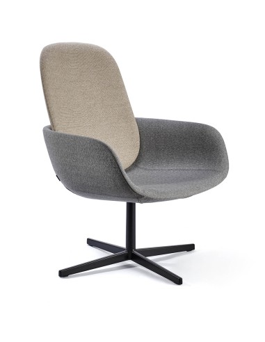 Fauteuil Peb High Back bicolore gris clair et anthracite, base fixe noire 4 branches