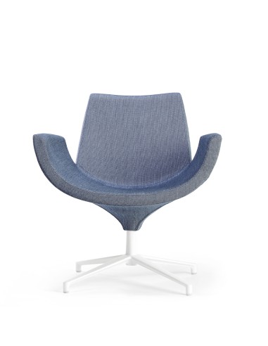 Fauteuil lounge Beetle dossier bas en tissu avec base étoile aluminium blanc