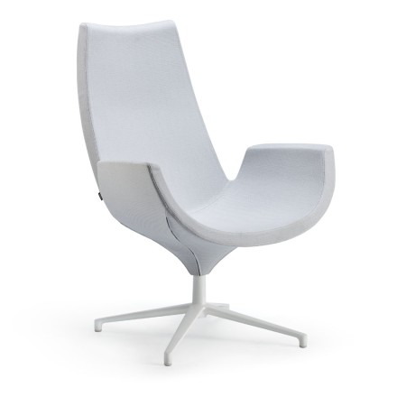  Fauteuil Beetle dossier haut – revêtement tissu clair et pied étoile blanc