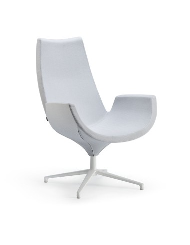 Fauteuil Beetle dossier haut – revêtement tissu clair et pied étoile blanc