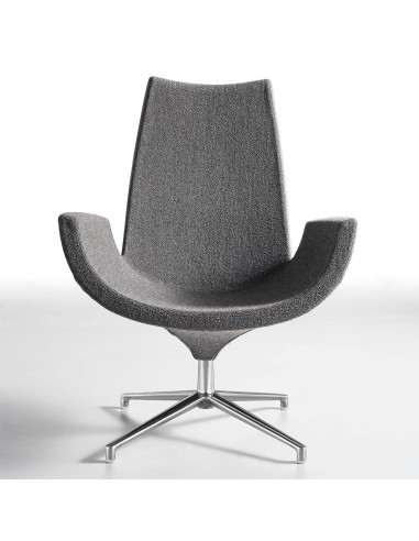 Fauteuil lounge Beetle high back gris foncé – assise enveloppante et base aluminium poli