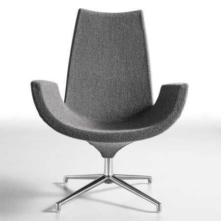 Fauteuil lounge Beetle high back gris foncé – assise enveloppante et base aluminium poli