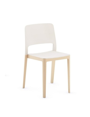 Chaise design Settesusette avec pieds en bois de hêtre et assise blanche