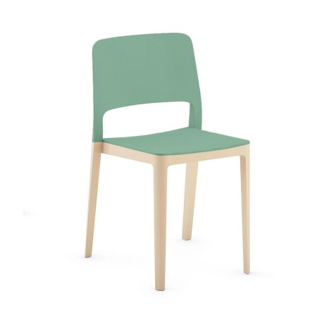 Chaise design Settesusette avec pieds en bois de hêtre et plastique vert