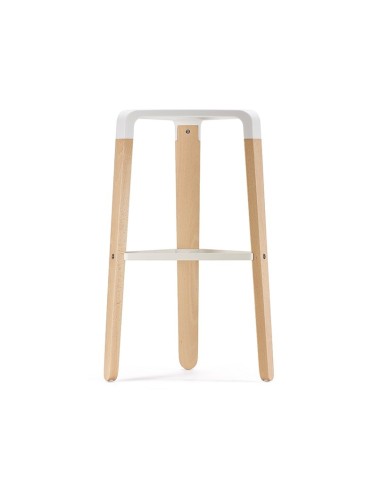 Tabouret haut blanc et en bois pour bar - hêtre et plastique pour une ambiance chaleureuse - design Picapau