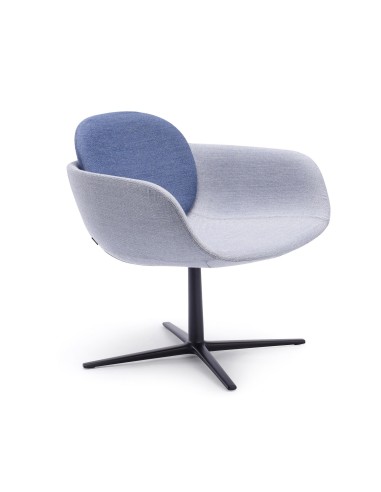 Fauteuil Peb Low Back en tissu gris et bleu, piètement étoile noir