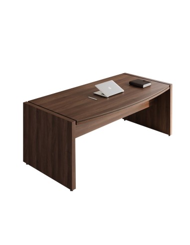 	Bureau de direction en bois foncé avec cahier et ordinateur portable