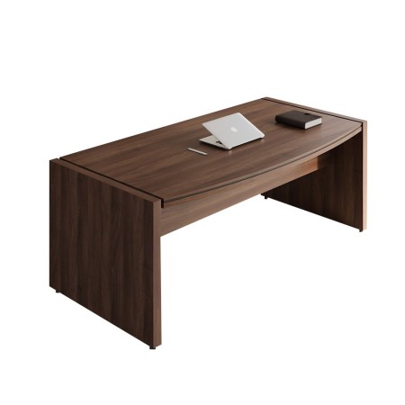 	Bureau de direction en bois foncé avec cahier et ordinateur portable