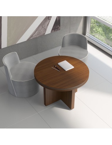 Table basse en bois foncé avec sièges visiteurs gris