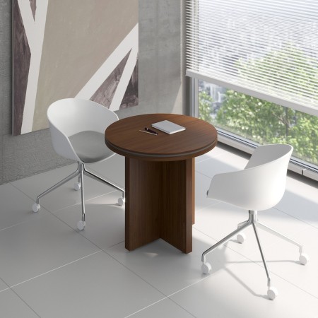 Table de conférence en bois foncé diamètre 80 cm et hauteur 76 cm 2