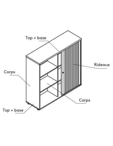 Armoire rideaux à superposer - A1L04 - à superposer avec un caisson de bureau