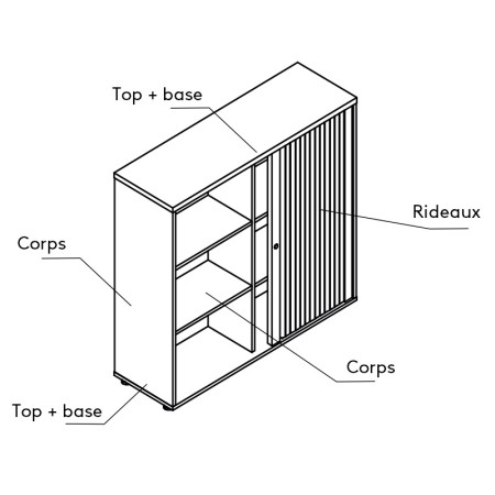 Armoire rideaux à superposer - A1L04 - à superposer avec un caisson de bureau