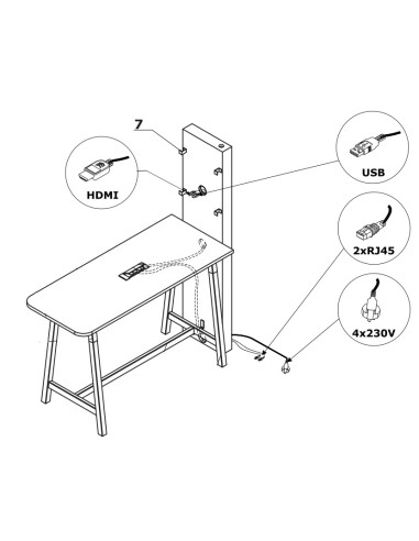 Table haute avec écran intégré L. 70 x P. 180 x H. 110cm