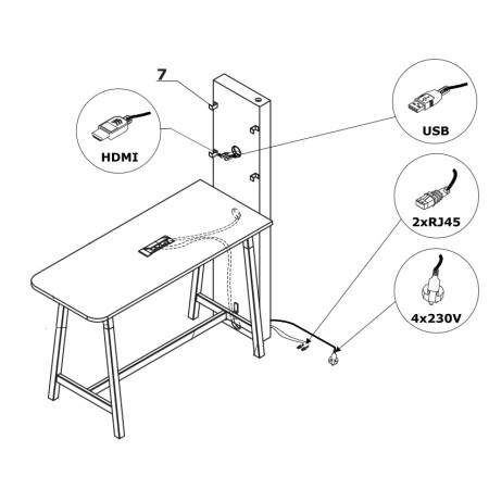 Table haute avec écran intégré L. 70 x P. 180 x H. 110cm