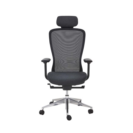 Chaise de bureau ergonomique référence 7770 noire avec têtière, accoudoirs réglables