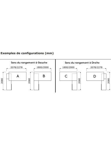 Dimensions bureau MIT1 et MIT2 avec différentes possibilités