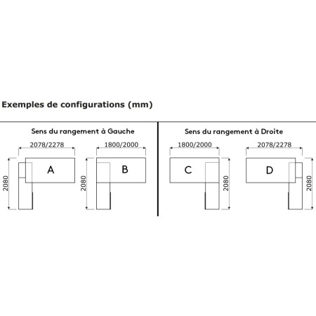 Dimensions bureau MIT1 et MIT2 avec différentes possibilités