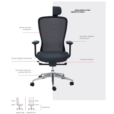 Explication des options de la chaise de bureau ergonomoique - Confort - Sitek - 7770