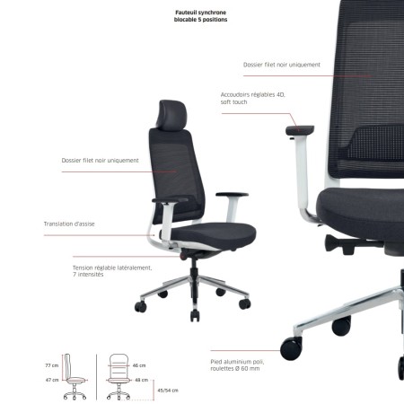 Chaise de bureau avec dossier blanc - Fairfax - 7390 - Sitek 2