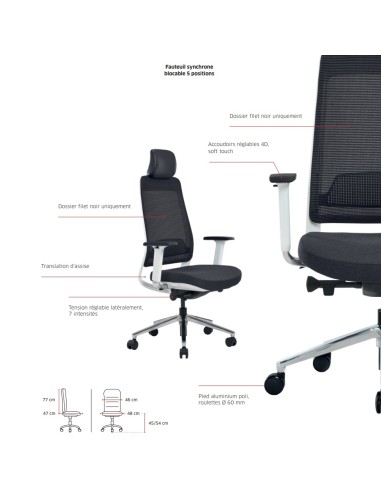 Comment régler la chaise de bureau avec dossier blanc - Fairfax - 7390 - Sitek