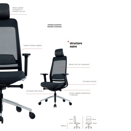 Chaise de bureau avec têtière réglable -  Fairfax - 7392 - Sitek 2