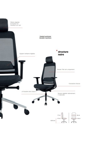 Explication pour la chaise de bureau avec têtière réglable -  Fairfax - 7392 - Sitek