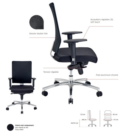 Chaise de bureau avec accoudoirs 2D - 7700 -Hans 2