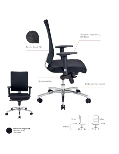 Réglage de la chaise de bureau avec accoudoirs 2D - 7700 -Hans
