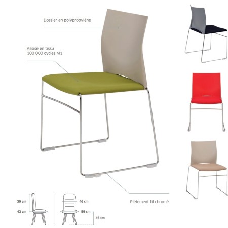 Chaise réunion avec assise tissu et empilable - Jill - Sitek - 3681 2