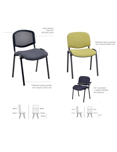 Fiche technique - Chaise de conférence pas cher empilable - Claudia - 3011