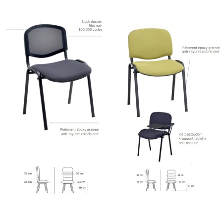 Fiche technique - Chaise de conférence pas cher empilable - Claudia - 3011