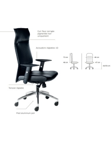 Réglage de la chaise de direction cuir avec têtière - Quentin - 8200