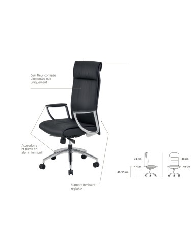 Détails des options du fauteuil de direction en cuir noir - Stanley - 8110