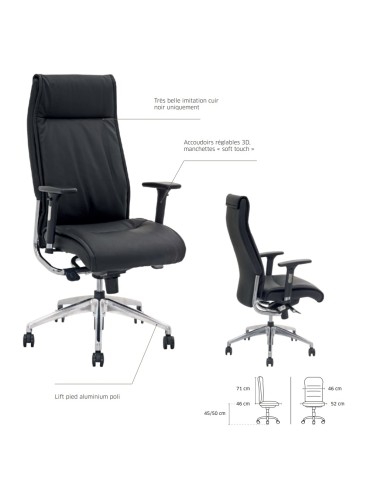 Dimensions et explications - Chaise de direction confortable en imititation cuir - 8470 - Luis