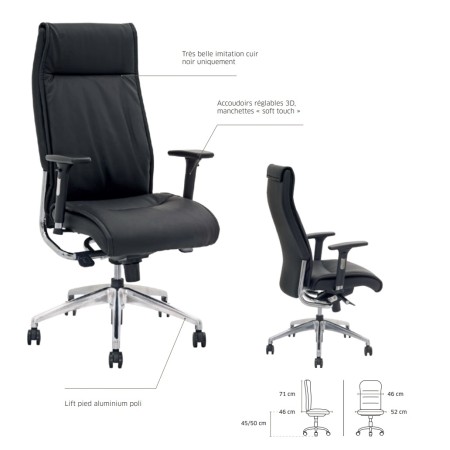Dimensions et explications - Chaise de direction confortable en imititation cuir - 8470 - Luis