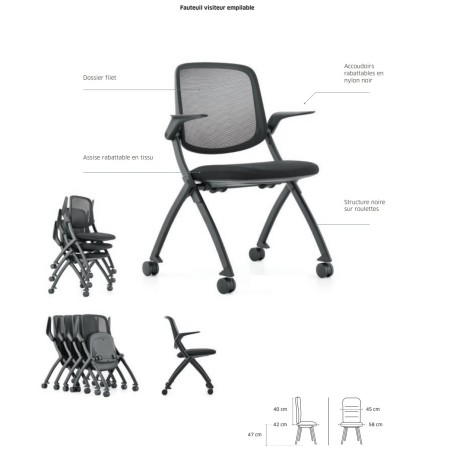 Chaise de conférence avec assise et accoudoirs rabattabe et avec roulettes - Visi - Sitek - 3930 2
