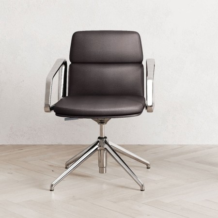 Chaise de conférence en cuir véritable pivotante avec accoudoirs - Lead