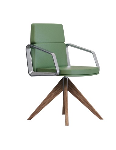 Chaise de réuion en cuir avec piétement en bois - Lead - 141 090 - Las Mobili