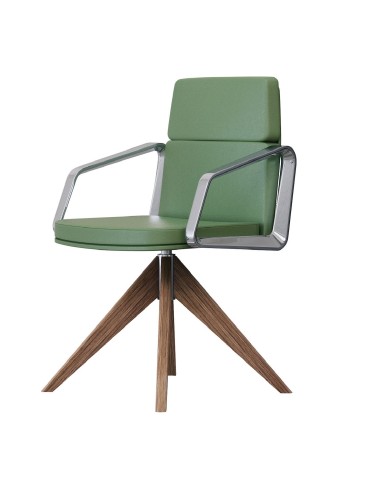 Chaise de réuion en cuir avec piétement en bois - Lead - 141 090 - Las Mobili