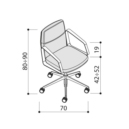 Dimensions - Siège de réunion en cuir naturelle sur roulettes - Lead - Las Mobili - 141 088